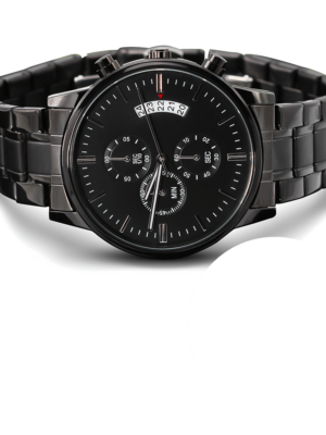 8 Seller Customized Engraved Design Black Chronograph Watch